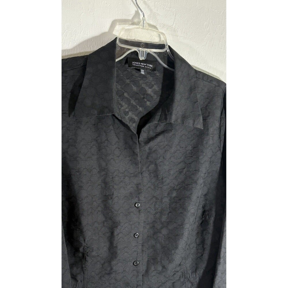 Jones New York Women’s XL Shirt Sheer Clip Dot Pitch Black Print 3/4 Sleeve